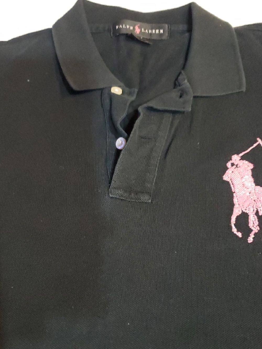 Ralph Lauren Black Polo with Pink Embroidered Polo Player Sz. XL - Picture 3 of 5